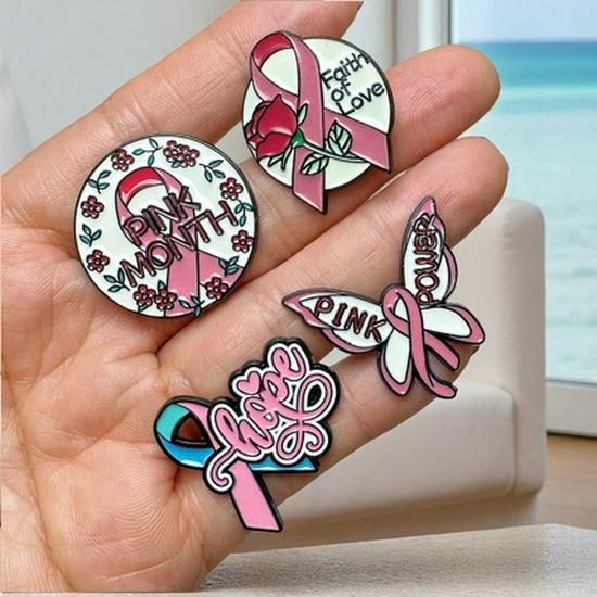 Cross-Border Women s Health Fan Ribbon Badge - Stylish English Letter Brooch & Cufflinks Butterfly