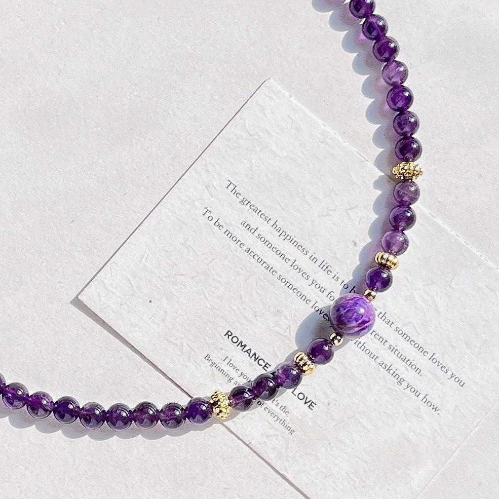 Natural Ice-Permeable Amethyst Gypsy Design Necklace Collarbone Chain Sweater Chain