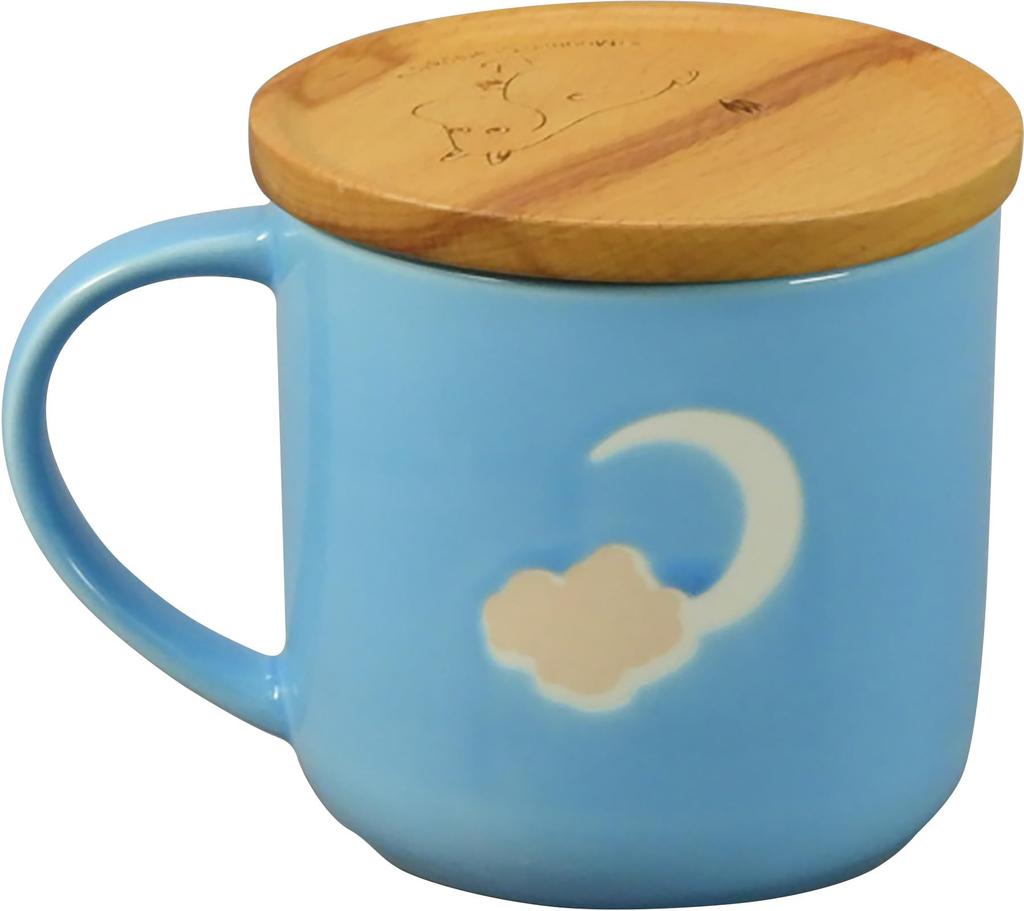 MOOMIN Milky Mug with Lid and Wooden Coaster, Large, 350ml, Blue, MM8401-11C