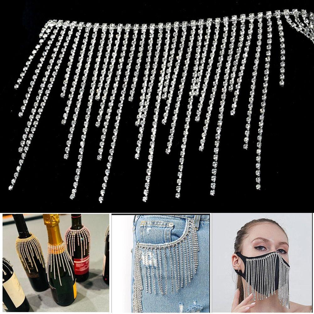 1Yards Length Rhinestone Tassel Chain Silver Claw Chain Crystal Tassel Chain  Clothing Trim