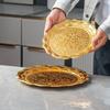 Flower Shape Design Metal Cake Tray With Exquisite Circle Plate Engraving Flower Golden Food Fruit Tray Party Wedding Decoration