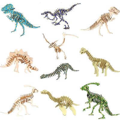 1ks Nové dřevěné puzzle dinosaura Kreativní ručně vyráběný DIY model Trojrozměrné puzzle, Sváteční dárky