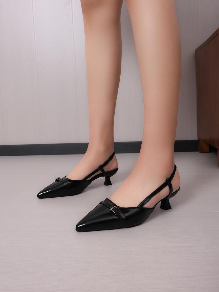 Spring and Summer New Pointed-toed Thin-heeled Fashion Women's Shoes Patent Leather Thin Medium Heel Empty Single Shoes High Heels