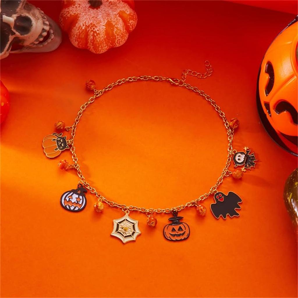 Halloween Christmas Charm Necklace for Women - Dainty Gold Paper Clip Necklace with Snowman, Santa, Snowflake, , Spirit, Pumpkin Cat