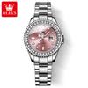 OLEVS Kvartsklokke for kvinner Diamond Dial Luxury Rustfritt stål Vanntett Elegant Dame Mote Topp Merke Dameklokke