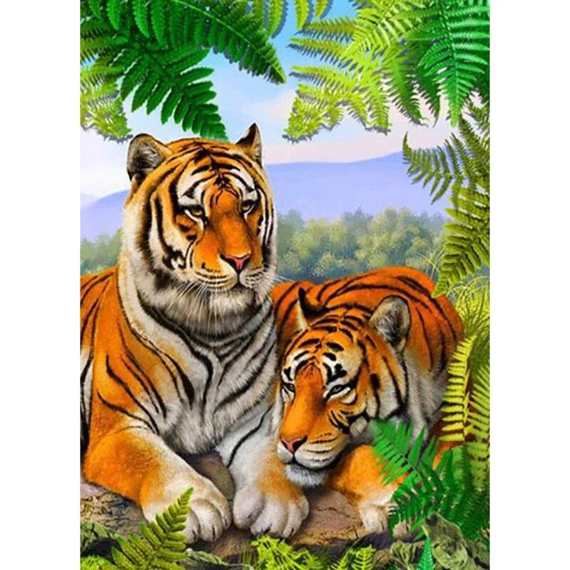 New 5D DIY Diamond Painting Tiger Diamond Embroidery Animal Scenery Cross Stitch Full Round Drill Home Decor Manual Gift