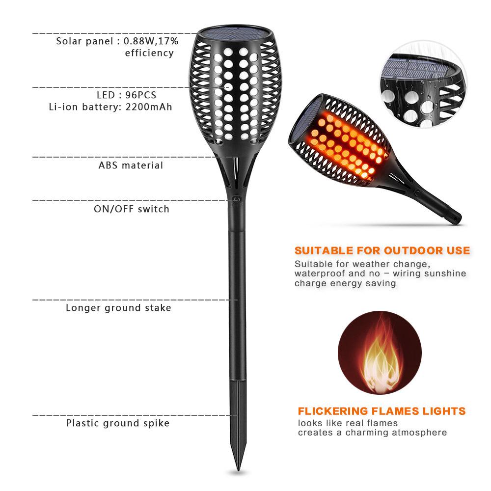 96 LED Solar Flame Simulation Waterproof Outdoor Garden Lamp