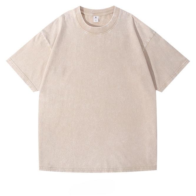 T-shirts décontractés rétro à col rond pour hommes et femmes, lavés et vieillis, manches courtes d'été polyvalentes, longueur aux épaules