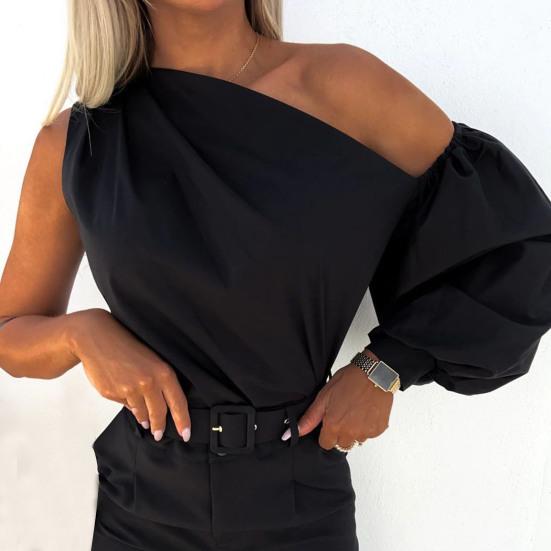 Dame Bluse Uregelmessig Pure Color Pullover Single Shoulder Casual Topp Dameklær
