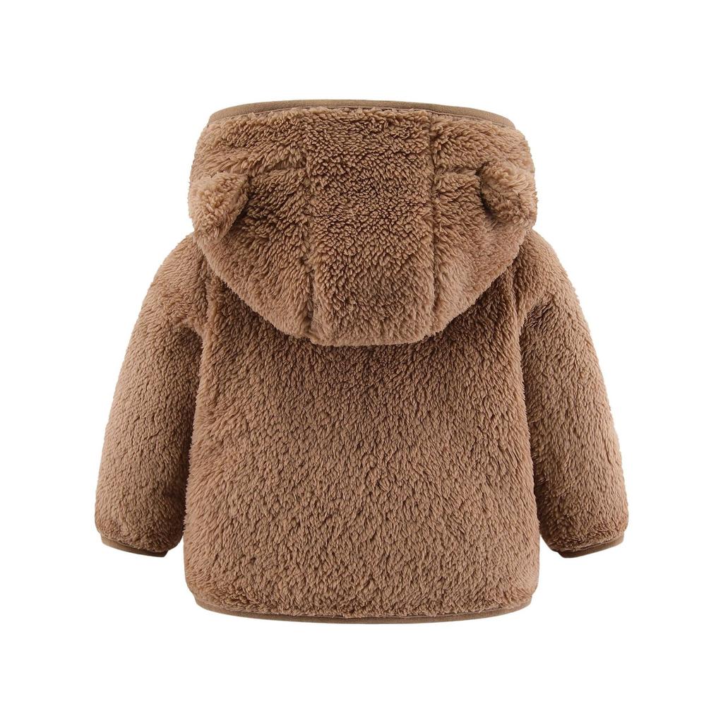 Children's Long-sleeved Plush Top with Hooded Baby Coat