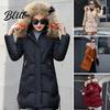 Daunenmantel Winter Damen Baumwolljacke mit pelzigem Kragen Kapuze Nackenschutz Taschen Mittellang Reißverschluss Gefüttert Unifarben Winddicht Oberbekleidung Parka