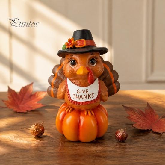 Festive Pumpkin Figurine for Display Resin Turkey Ornament Thanksgiving, Autumn Harvest Tabletop Small Thanksgiving Table with Retro Hat Home