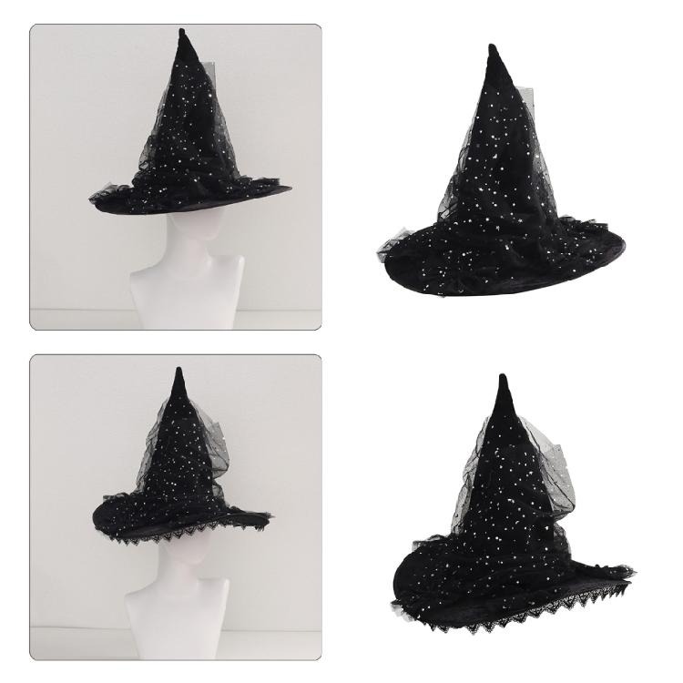 Halloween Lace Witch Hat Unique Star Tulle Wizard Unique Costume Cosplay