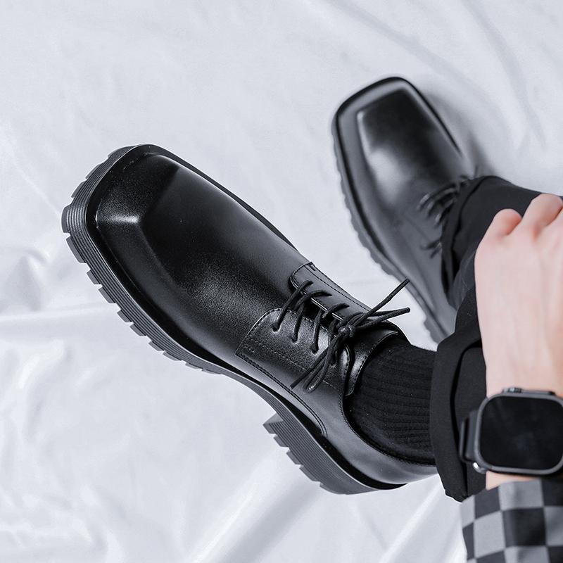 Square top thick soled men's leather shoes Fashion designer style Youth Outdoor Trendy Party Handsome adult shoes Plus Size -46