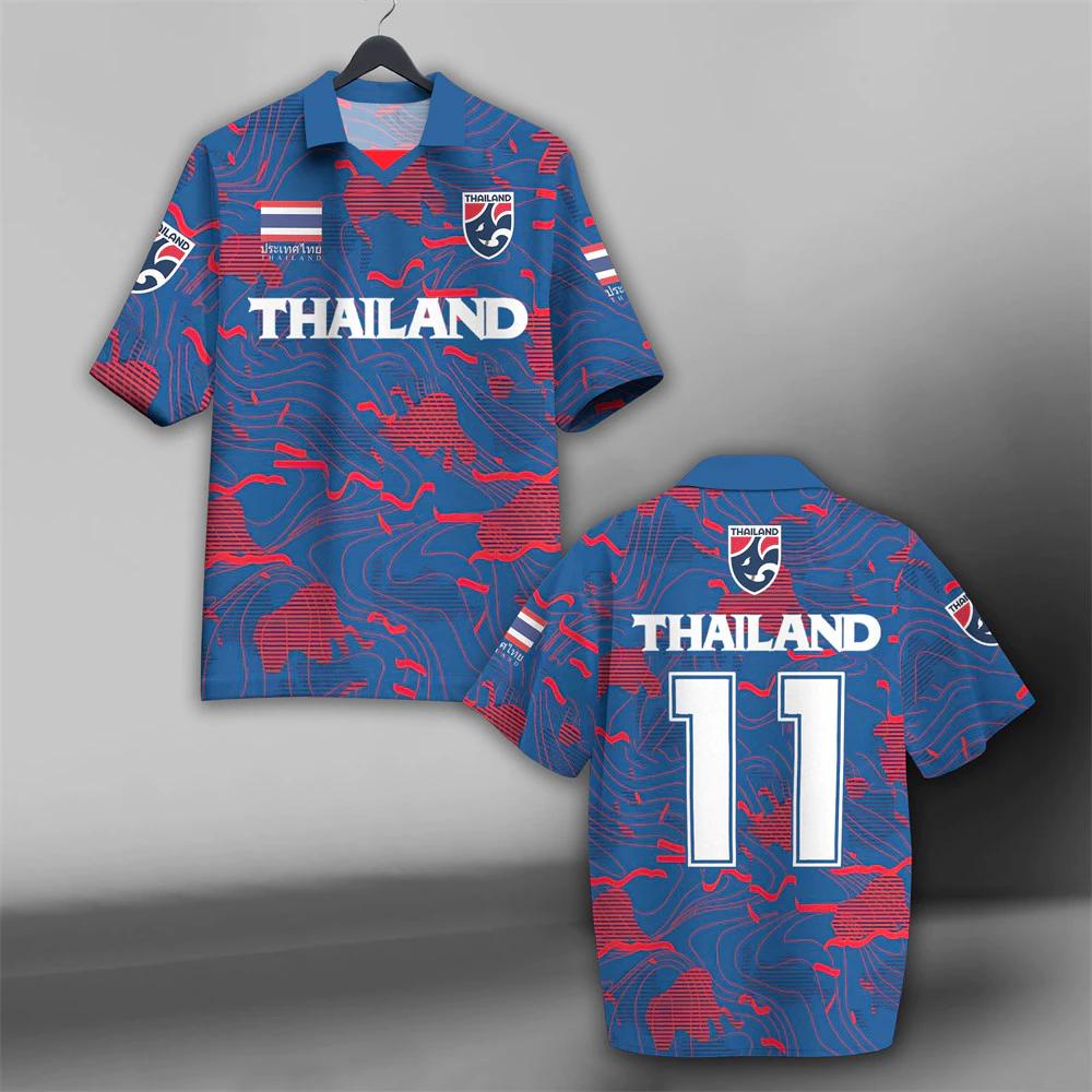 THAILAND Football Soccer Polo Vintage Shirt National Flag Elephant Logo Badge Unisex Men Women JERSEY CHEER Print Quick Dry Short Sleeve Uniform