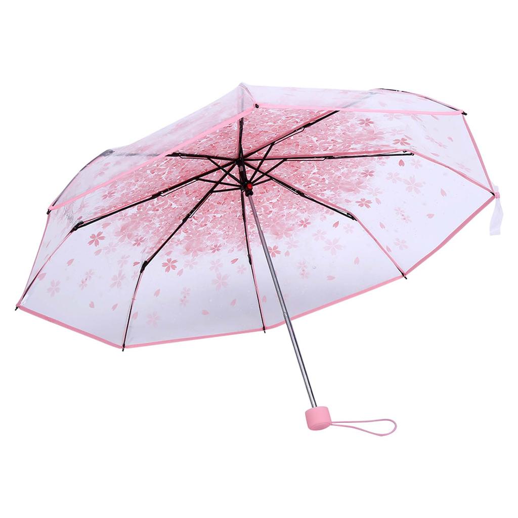 Rain Umbrella Transparent Umbrella Transparent Folding Umbrella Fashionable Princess Umbrella Cherry Blossom Four Colors