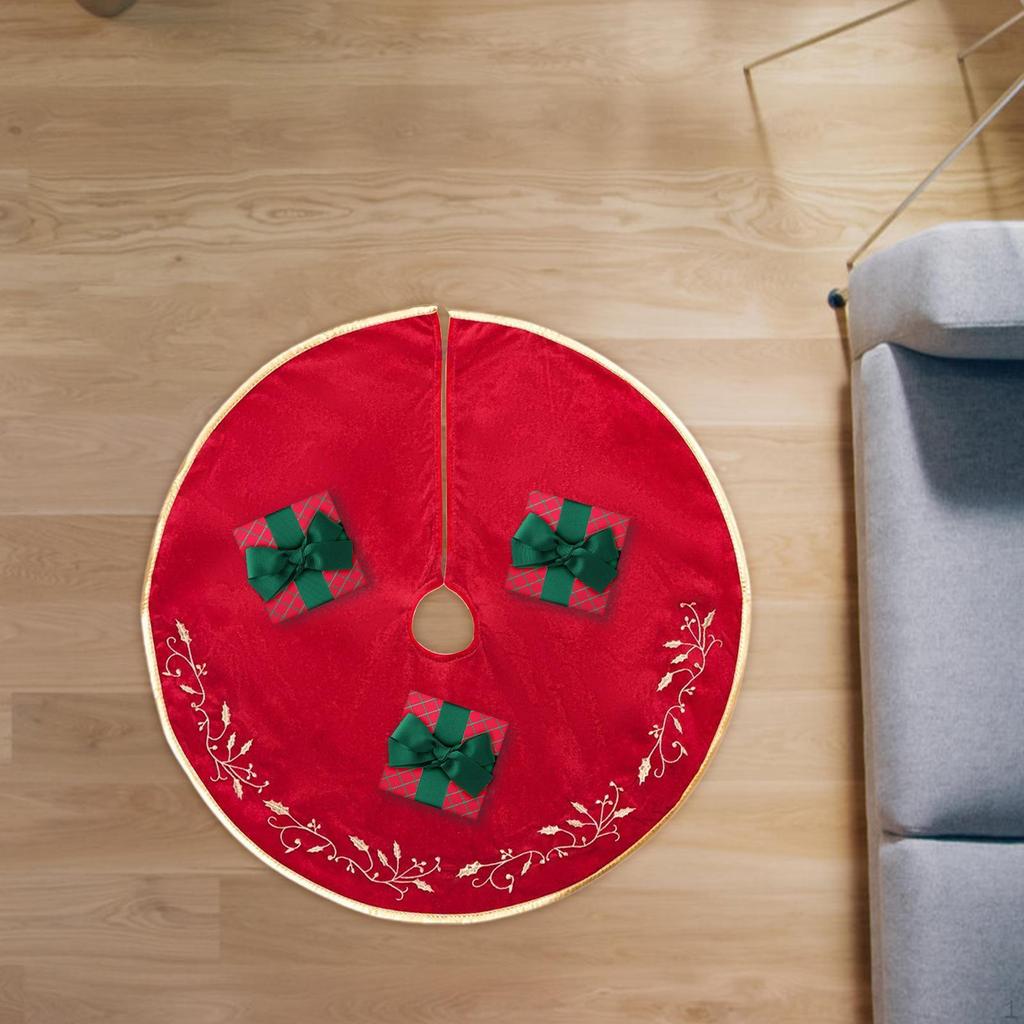 Christmas Tree Skirt Base Cover,Decorative,Embroidery,Luxury,Red Apron Xmas