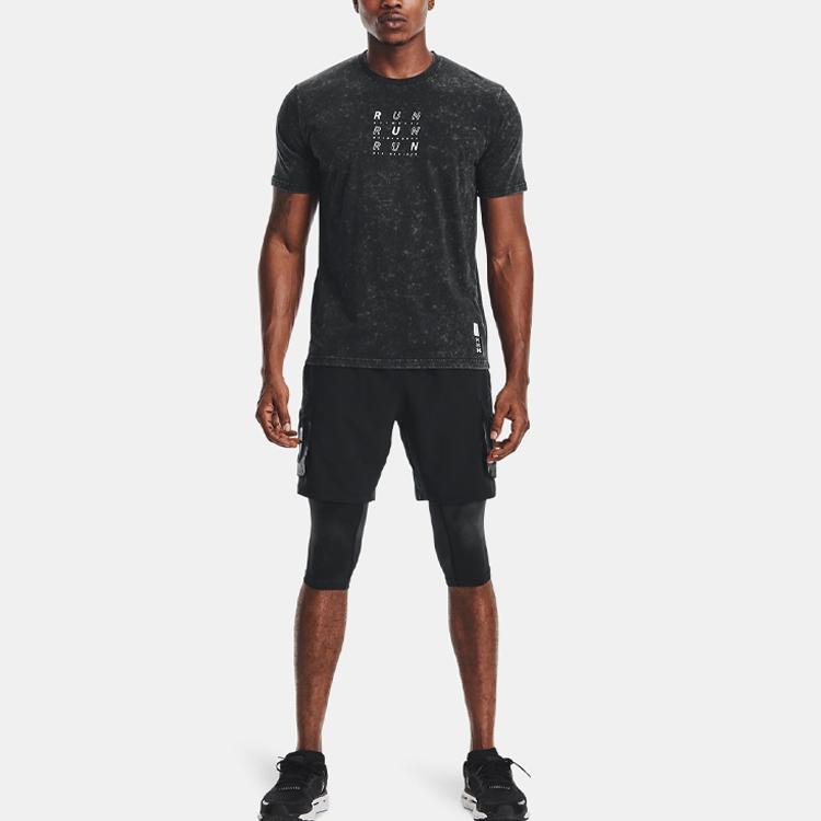 Under Armour Geometric Letter Print Breathable Short Sleeve Running Training T-Shirt Men Tops Black 1361643-001