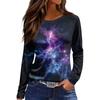Women's Fashion Casual Slit Hem Round Neck Long Sleeve Loose Printed T,Shirt Ladies Top