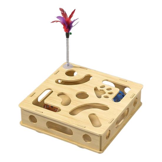 Cat Scratch Puzzle Box Interactive Enrichment Box Cat Nail File Self-Play Maze Box with Bell Balls Scratcher for Cats Hunting Mental Stimulation