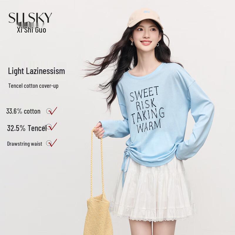 Women s Loose Fit Letter Print Tencel Blend Top XL