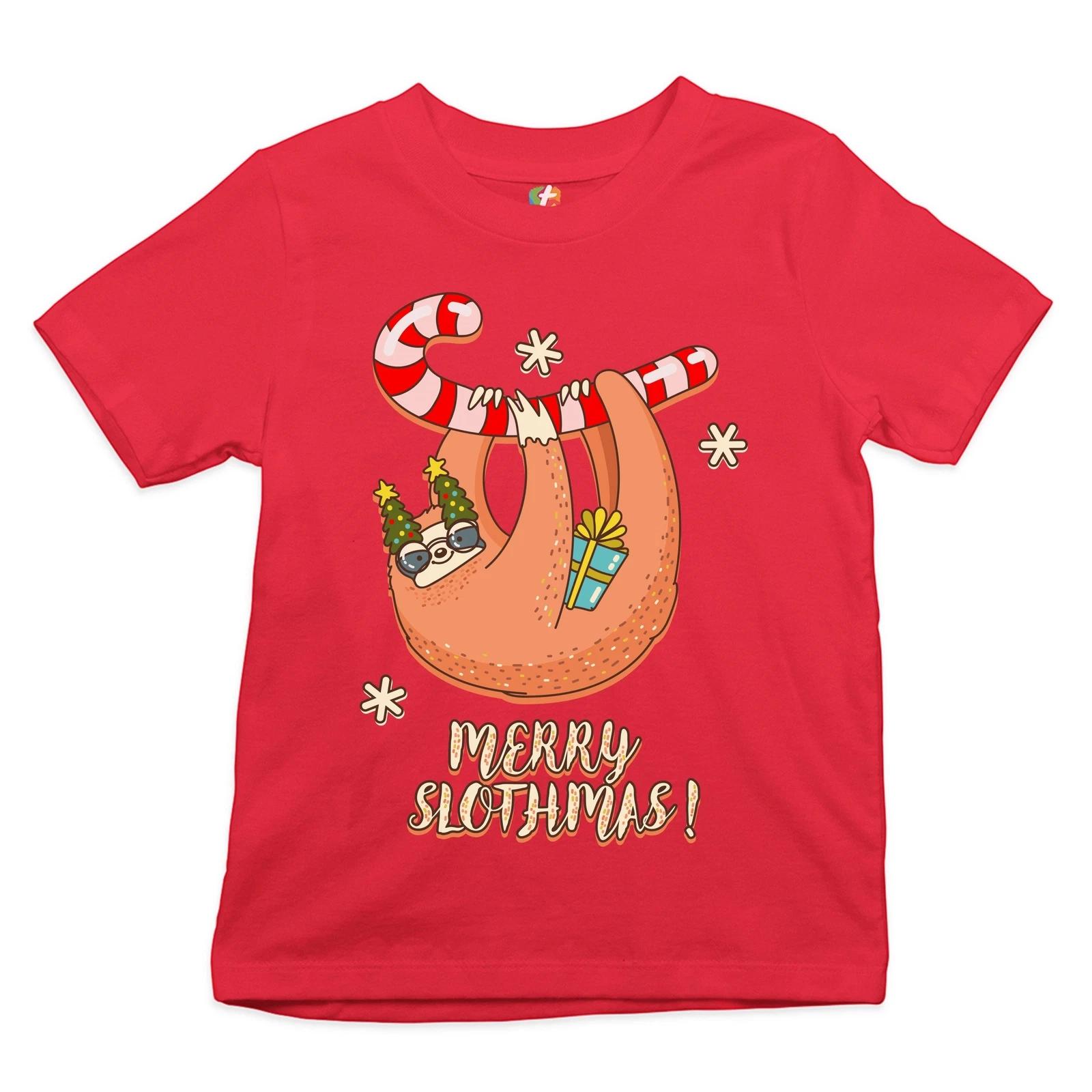 Merry Slothmas Youth kids boys T-Shirt Christmas Sloth Candy Cane Let It Snow Kids 110