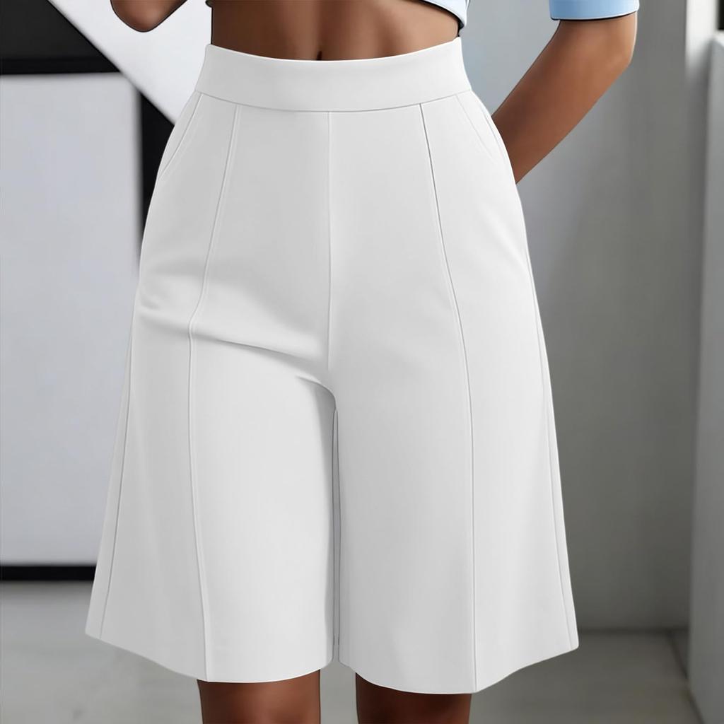 Women's High Waist Elastic Waistband Wide Leg Casual Shorts with Pockets Loose Fit Comfortable Summer Bottoms