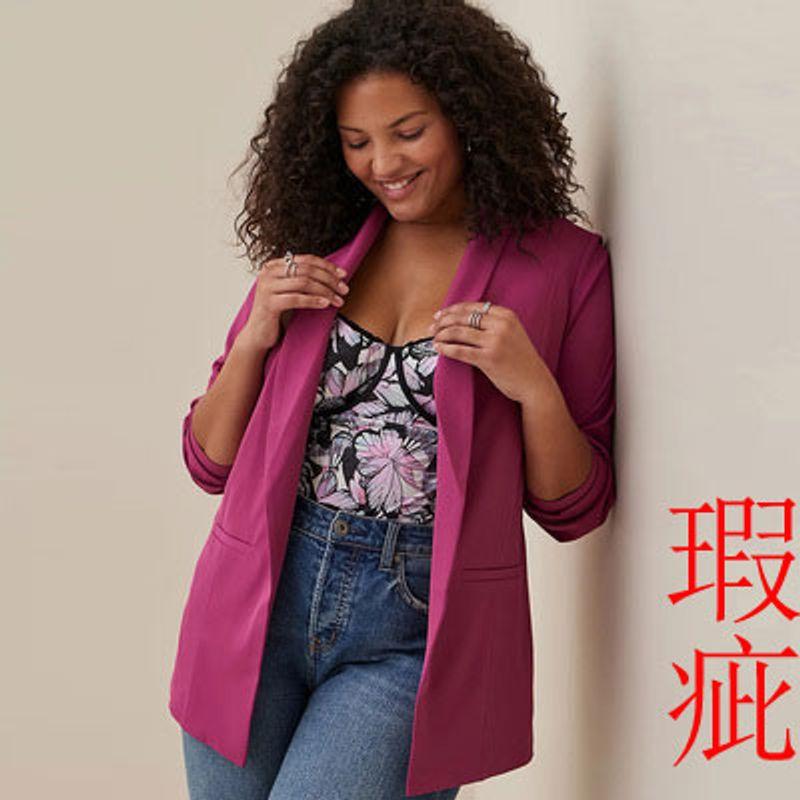 

Women s Jacket Loose Slimming and All-Matching Casual Suit Jacket Wine Red defects 2 pieces
