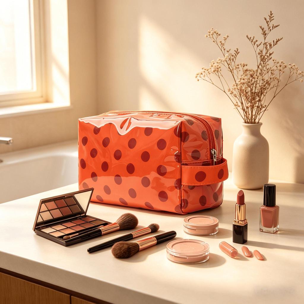 Fashion Polka Dot Large Capacity Makeup Portable Handheld Travel Toiletry Organizer Cosmetics Daily Travel Essential Storage Use