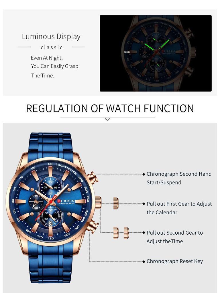 Curren 8351 Męski Wodoodporny Kwarcowy Wielofunkcyjny Zegarek Biznesowy z Kalendarzem