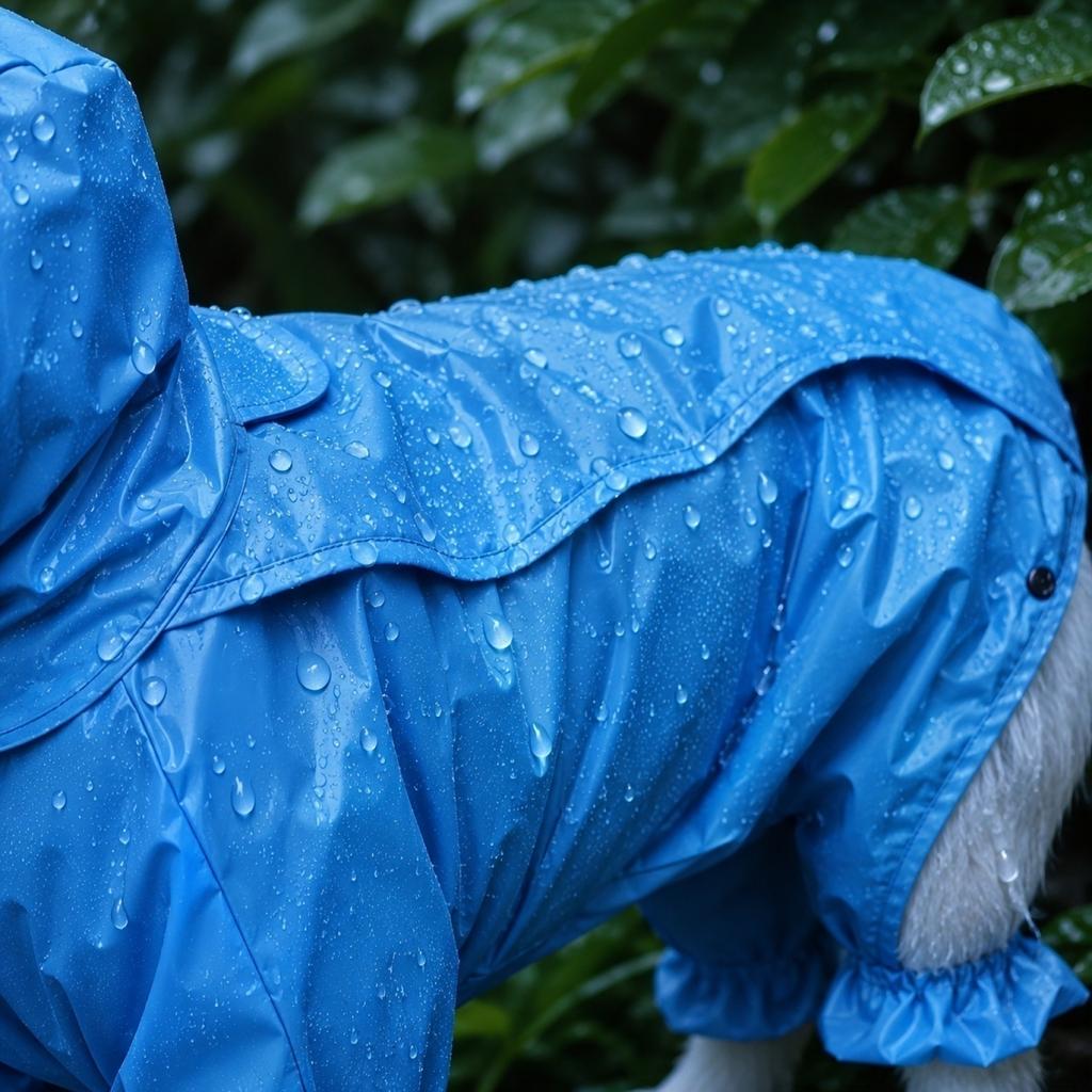 Waterproof Four-Legged Dog Raincoat with Hood Adjustable Closure Lightweight Pet Rain Jacket for Outdoor Protection
