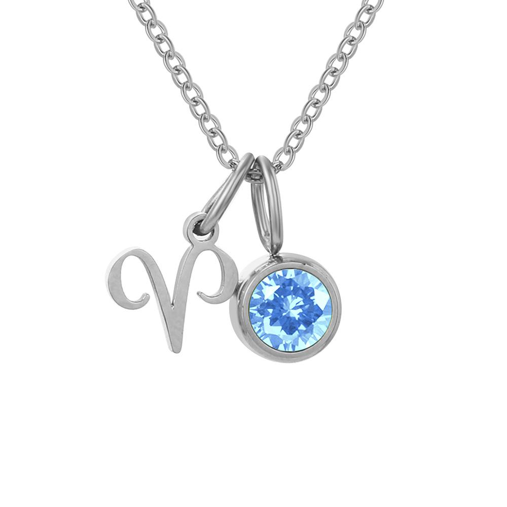 eManco Zodiac Rune Necklace with Rhinestone Birthstone in Stainless Steel