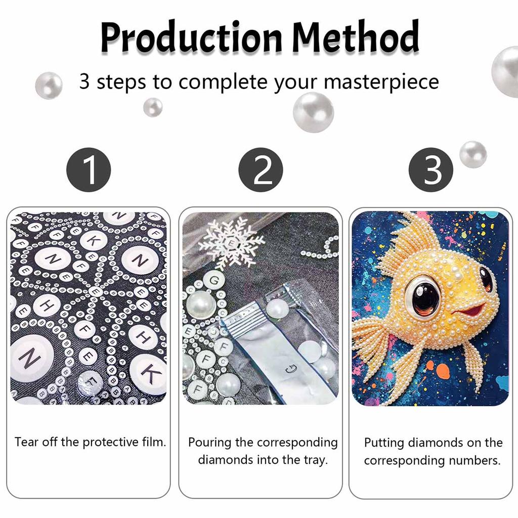 DIY Frameless Pearl Art Painting Kit Cute Goldfish Pattern 3D Sparkling Bead Canvas Wall Decor Handmade Gift for Craft Lovers Creative Projects