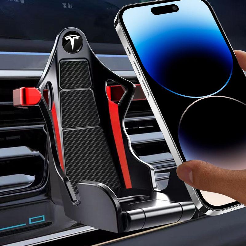 Rennsitzform Auto Luftauslasshalterung Stoßfest Auto Handyhalter Ständer Für Tesla Modell 3 Modell X Y Stil Roadster Autozubehör