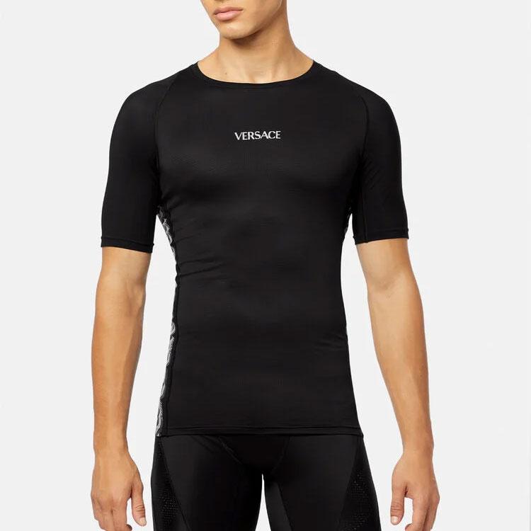 Versace Logo Print Pressure Short Sleeve T-Shirt Men Tops Black 1004120-1A01752-1B000
