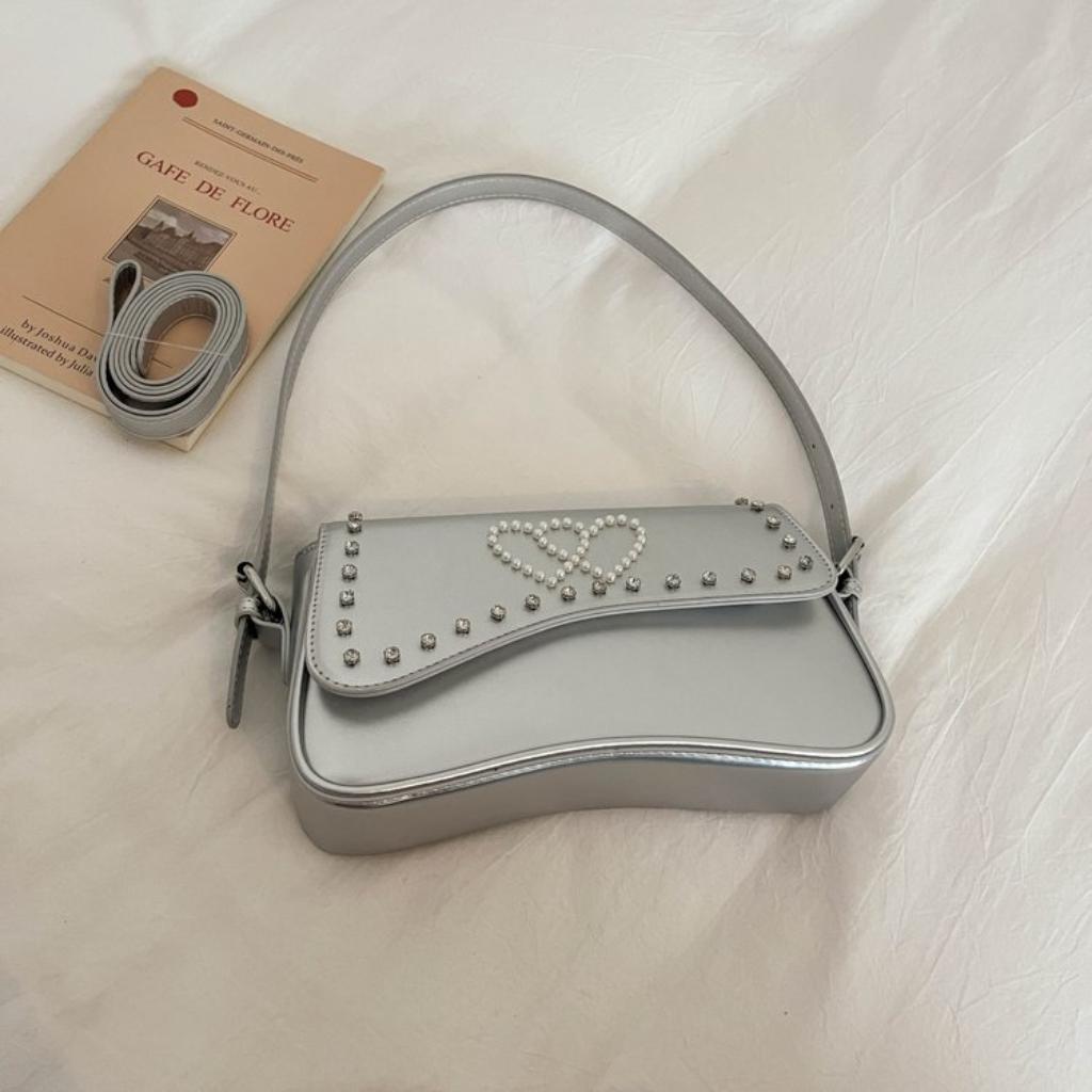 Crossbody Bag Women PU Studded Heart Decoration Daily Commute
