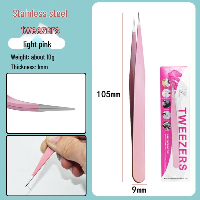 Colorful Stainless Steel Curved Tweezers for False Eyelashes and Planner Clips