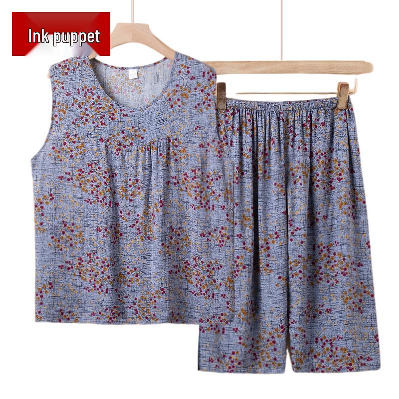 Летний женский комплект пижамы без рукавов B-XL