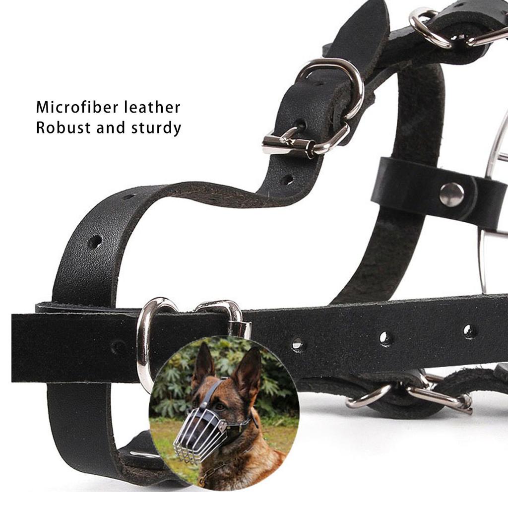 Náhubek pro psa, nerezový košíkový náhubek s PU popruhem, prodyšný, nastavitelný, zabraňuje kousání, pro střední až velké psy