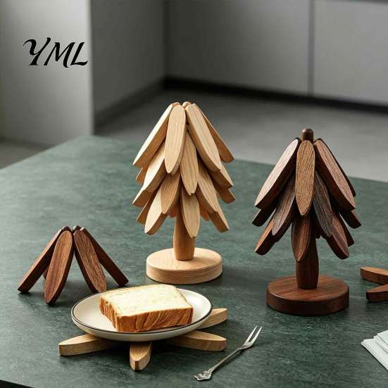 Insulated Coaster for Hot Pots Collapsible Wooden Trivets Dishes, Christmas Tree Shaped Pot Mat Table, Wood Heat Compact Storage Trivet Set Resistant