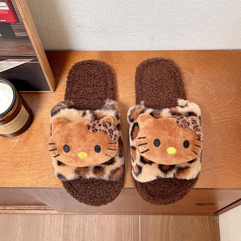Fell-Hausschuhe mit Leopardenmuster Damen 2025 neu Herbst und Winter Zuhause Indoor Rutschfest Niedlich Outdoor Baumwollhausschuhe Damen