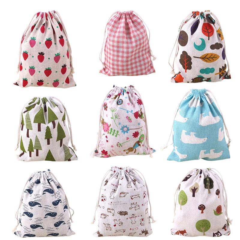 Creative Pattern Printed Cotton Handbag Bundle Pocket Drawstring Gift Bag Bundle Mouth Storage Bag Xmas Gift Bags Wholesale