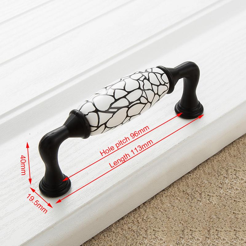 KAK Black Emboss Wardrobe Door Handles Marble Ceramic Cabinet Handles Drawer Knobs American Style Furniture Hardware Pulls