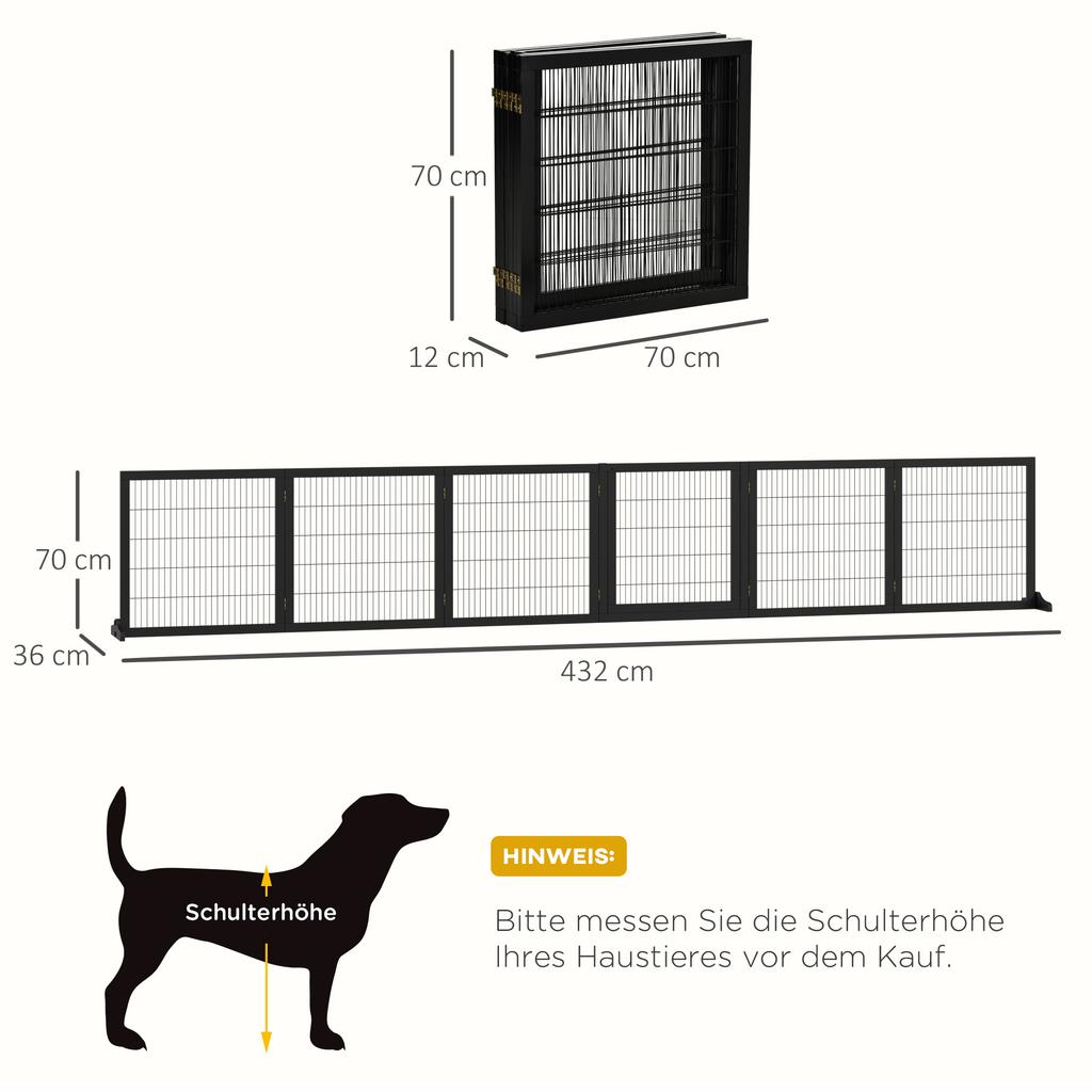 Wooden Pet Gate, Freestanding Dog Security Barrier with Two Support Feet - Black