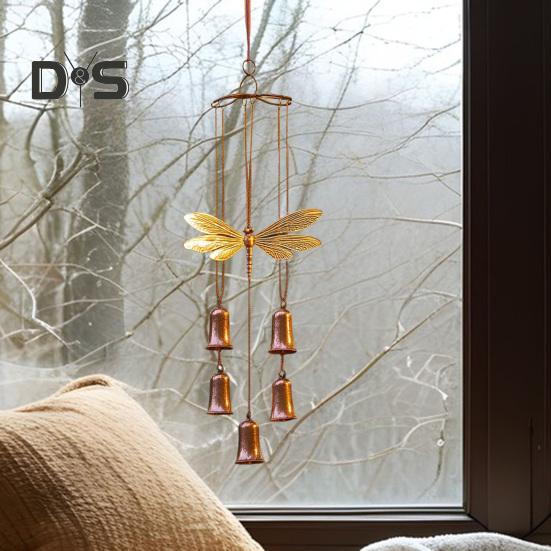 Vintage Dragonfly Wind Chime Weather-proof Indoor Outdoor Garden Patio Metal Dragonfly Hanging Wind Bell Decoration Ornament