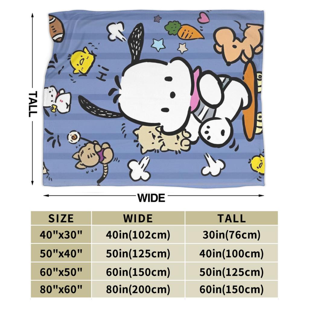 Pochacco Cute Blue Flannel Blanket Cartoon Dog Awesome Throw Blanket for Bed Sofa Couch 125*100cm Bedspreads,