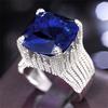 CAOSHI Luxurious Silver Color Ring for Women Gorgeous Wedding Finger Accessories with Shiny Red/Yellow/Pink/Blue Cubic Zirconia