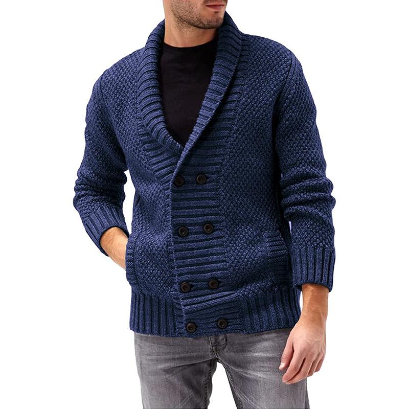 Neue Pullover Strickjacke Herren Solide Polo Neck Zweireiher Langarm Gestrickte Mantel Pullover