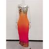 Women's Leopard Print Gradient Maxi Dress Sleeveless V Neck Casual Long Dress With Pockets