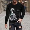 Street Personality Fashion Astronaut Fun Summer Men 3d Printed Crew Neck Long Sleeve Sleeve T-Shirt Loose Casual Clothing